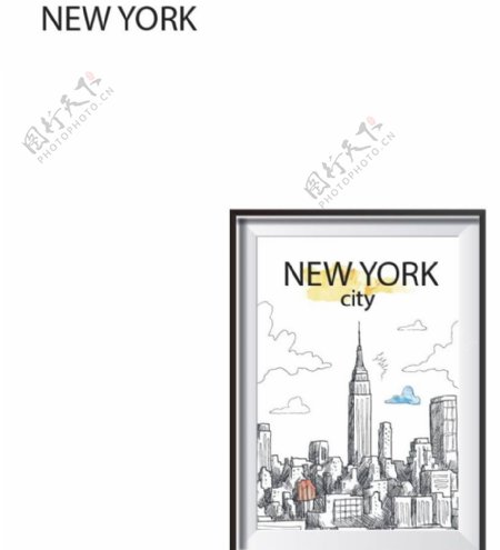 创意手绘纽约城市建筑