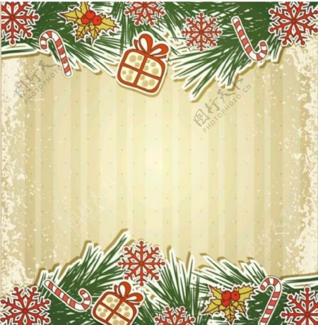米色竖条纹背景圣诞花边