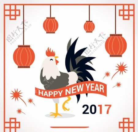 2017公鸡灯笼新年背景