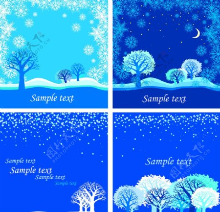 雪花树木图案背景矢量素材