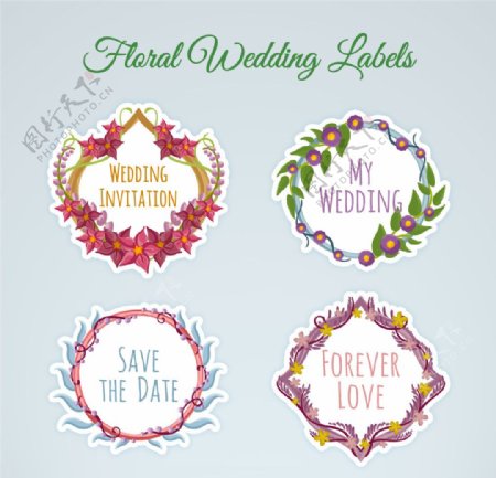 手绘花卉婚礼标签