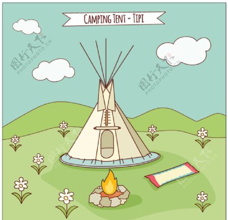 手工绘制野营帐篷