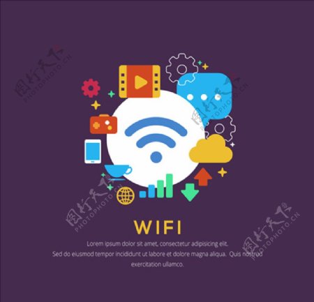 wifi联接互联网元素海报