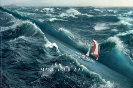 广告创意分开的海洋和帆船