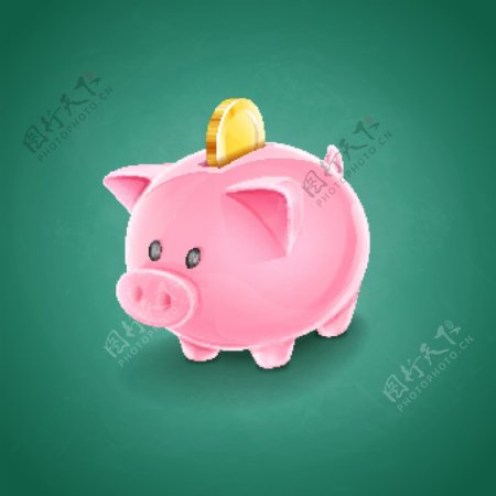 粉色小猪存钱罐里的金币矢量