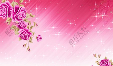 粉色星空手绘花朵背景墙