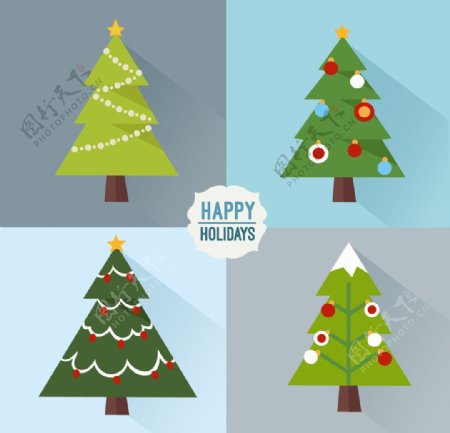 四个扁平化圣诞树
