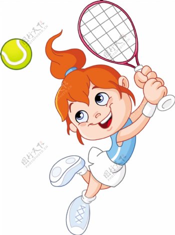 卡通打网球女孩矢量素材