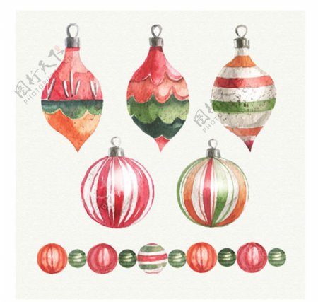 五款手绘水彩圣诞节装饰球