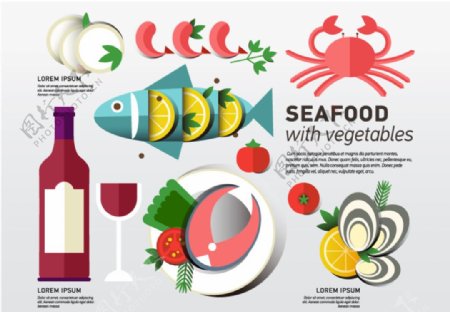海鲜食品和蔬菜矢量
