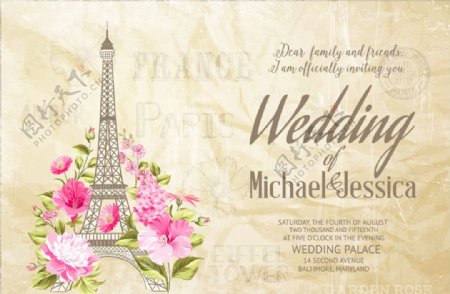 褶皱的纸张上的手绘婚礼花朵插画