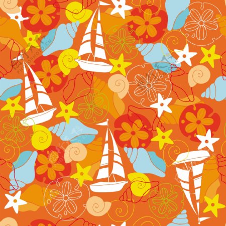 夏天海螺底纹花朵橙色船帆
