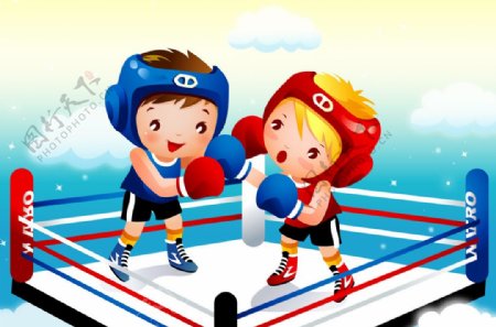 卡通儿童拳击比赛矢量素材
