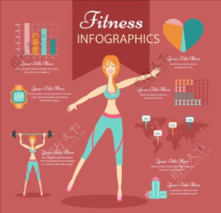卡通女性健身运动信息图