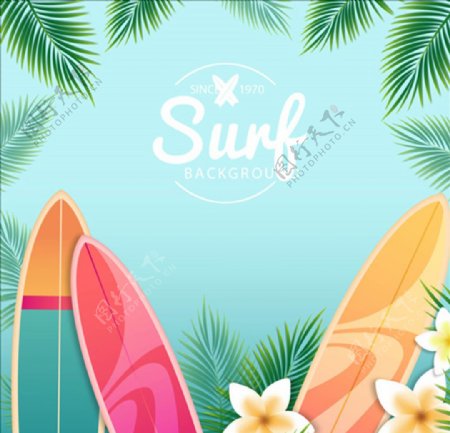 夏季热带植物冲浪海报