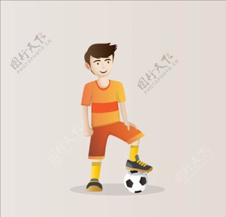 卡通踢足球的男生
