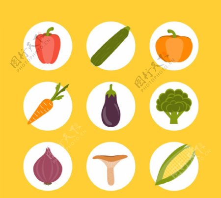 圆形蔬菜图标矢量素材