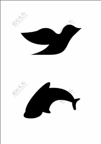 矢量小鸟海豚轮廓图