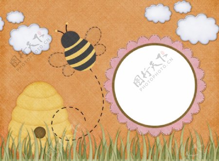 黄色小蜜蜂田野相框边框素材