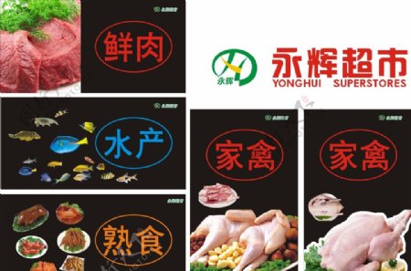 永辉超市鲜肉水产熟食家禽形象画