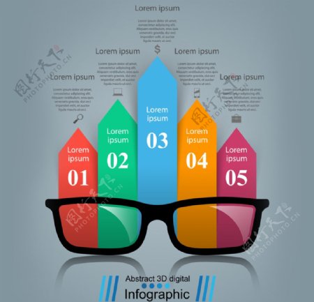眼镜彩色信息分析图表矢量素材