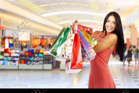 商场女性购物国外女性购物袋