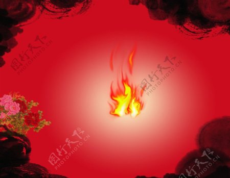 红色背景火牡丹花