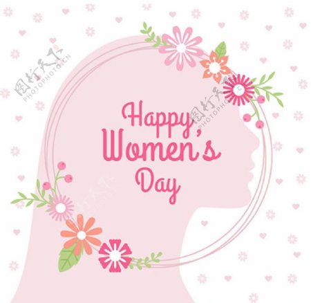 粉色轮廓妇女节快乐海报