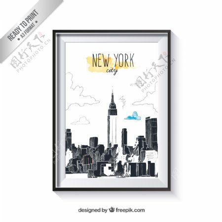 创意手绘纽约城市