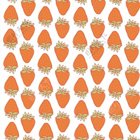 卡通橙色草莓水果无缝拼接图案矢量背景