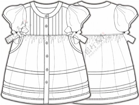 短袖娃娃裙女宝宝服装设计线稿矢量素材