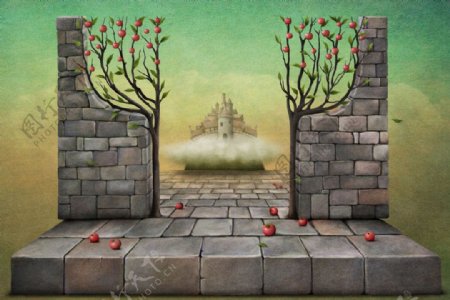 卡通城堡苹果树图片