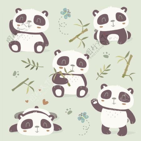 吃竹子可爱卡通熊猫填充背景矢量素材