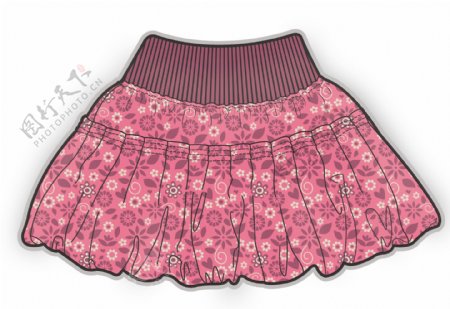 粉色印花短裙女宝宝服装设计彩色矢量原稿