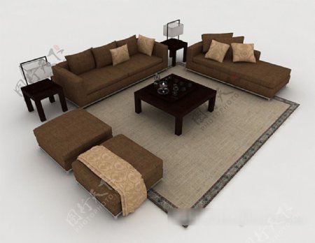 简约棕色木质组合沙发3d模型下载