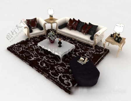 欧式花纹家居组合沙发3d模型下载