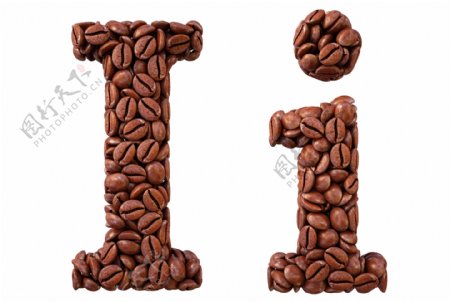 咖啡豆组成的字母I图片