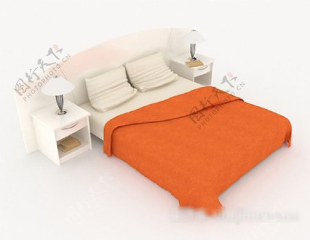 现代简约橙色双人床3d模型下载