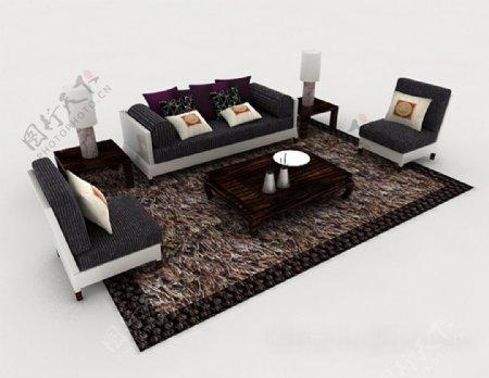 现代个性布纹组合沙发3d模型下载