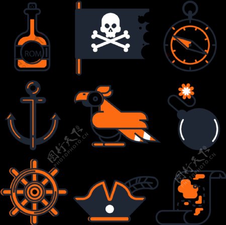 各种手绘海盗元素图标免抠png透明素材