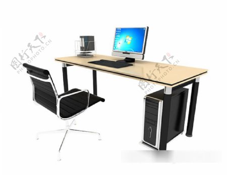 黑色办公电脑桌椅3d模型下载