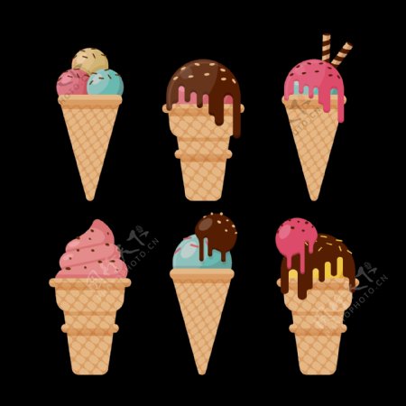 6个彩色冰淇淋免抠png透明图层素材