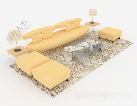 个性黄色组合沙发3d模型下载