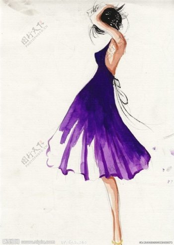 紫色露背连衣裙设计图
