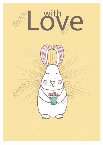 可爱卡通兔子动物卡片矢量素材