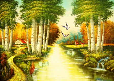 美丽大树小河创意装饰画