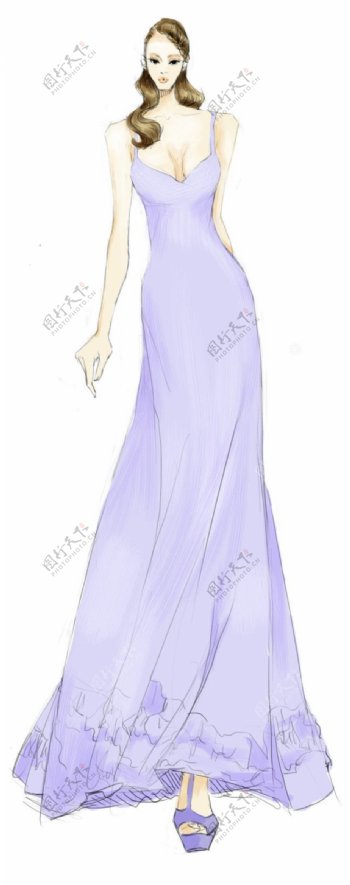 紫色吊带长裙设计图