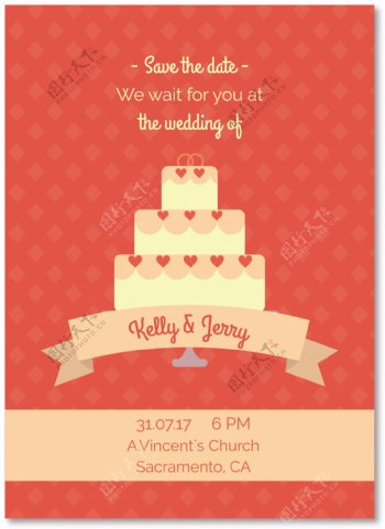 美味的蛋糕插图结婚邀请卡