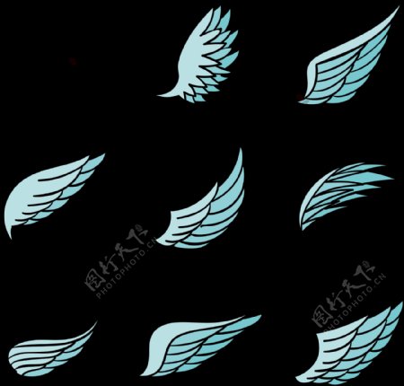 手绘蓝色翅膀免抠png透明图层素材