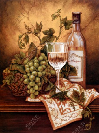 干白葡萄酒装饰画